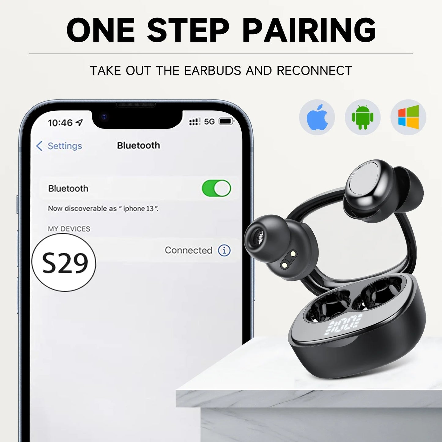 Sleep Ear Buds, Bluetooth 5.4 Ultra-Mini Sleep Earbuds for Side Sleepers, Hi-Fi Stereo 3D Bass Noise Cancelling Wireless Headphones, 53H Playtime with IP7 Waterproof LED Earphones, USB C