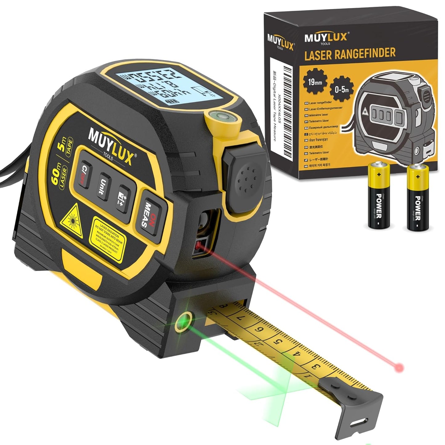 3-In-1 Laser Tape Measure, Digital Tape Measure with Laser Distance Measuring Tool, LCD Display, Electronic Measuring Tape for Home, Construction and Engineering, Laserpower<1Mw