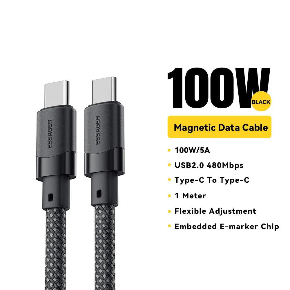 USB C to C 100W Magnetic Fast Charger Cable for Iphone 15 65W Type C to C Data Charging Wire for Laptop Samsung