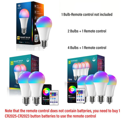 Smart Wifi LED Bulb, APP Control & Voice Control Dimmable RGBCW Smart Home Lighting, Color Changing Bluetooth-Compatible LED Bulb for Bedroom
