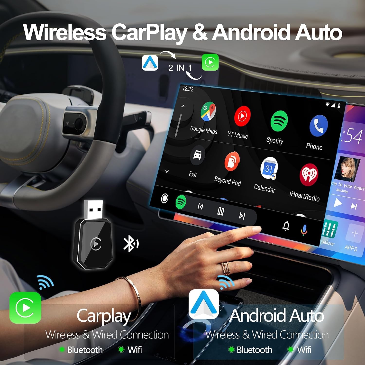 Wireless Carplay Adapter, Android Auto Adapter Plug and Play 2025 Carplay, Convert Wired to Wireless Supports Car Original Control, Mini Car Play Box for Cars