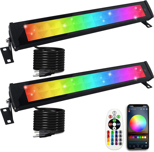 2Pack 50W RGB LED Light Bars with App/Remote Control/16 Millions Colors | 96LED, Waterproof IP66, Music Syn, Brightness Adjustable, Group Control, Timing, Aluminium, for Stage/Birthday/Parties