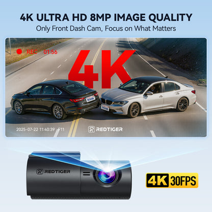 4K Dash Cam with Wifi & APP Control, Compact Mini Car Camera,Super Night Vision, G-Sensor, 24H Parking Mode, Loop Recording