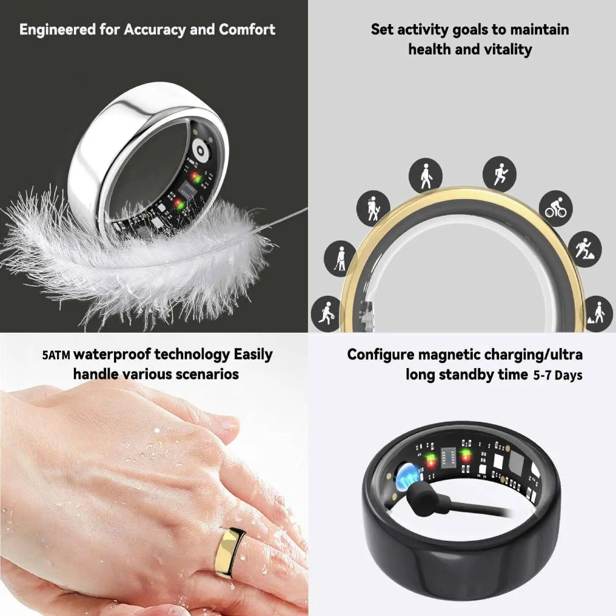 2026 New Smart Ring, Sleep & Heart Rate Monitoring,5Atm Waterproof for Swimming, Unisex Couple Style, Compatible with Android & Ios Tiktokshopbacktoschool