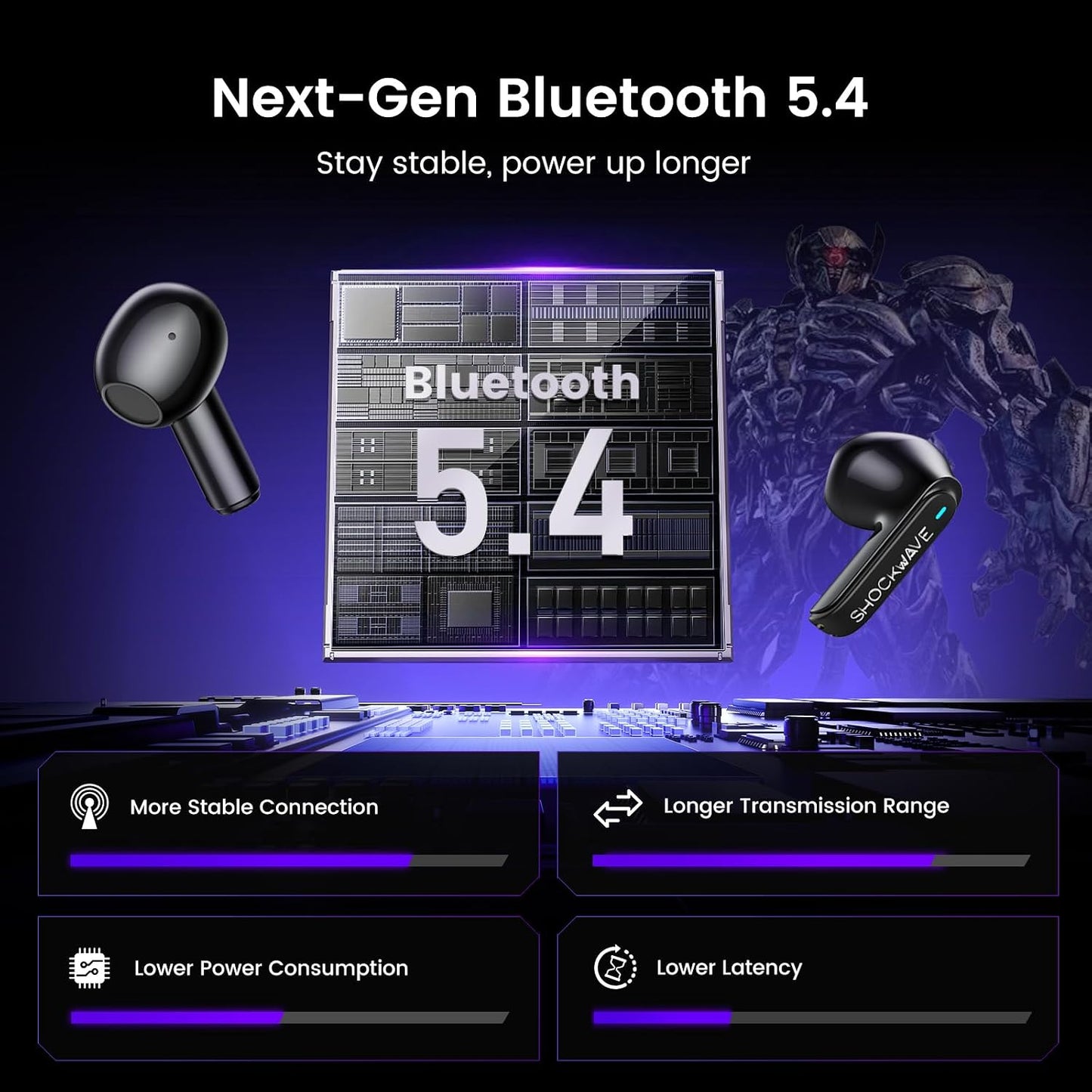 Transformers Megatron Official Bluetooth 5.4 Headphones, Wireless Earbuds with ENC Noise Cancelling Mic | Durable Alloy Earbud Case | Immersive Soundfor Gaming & Commute | Black
