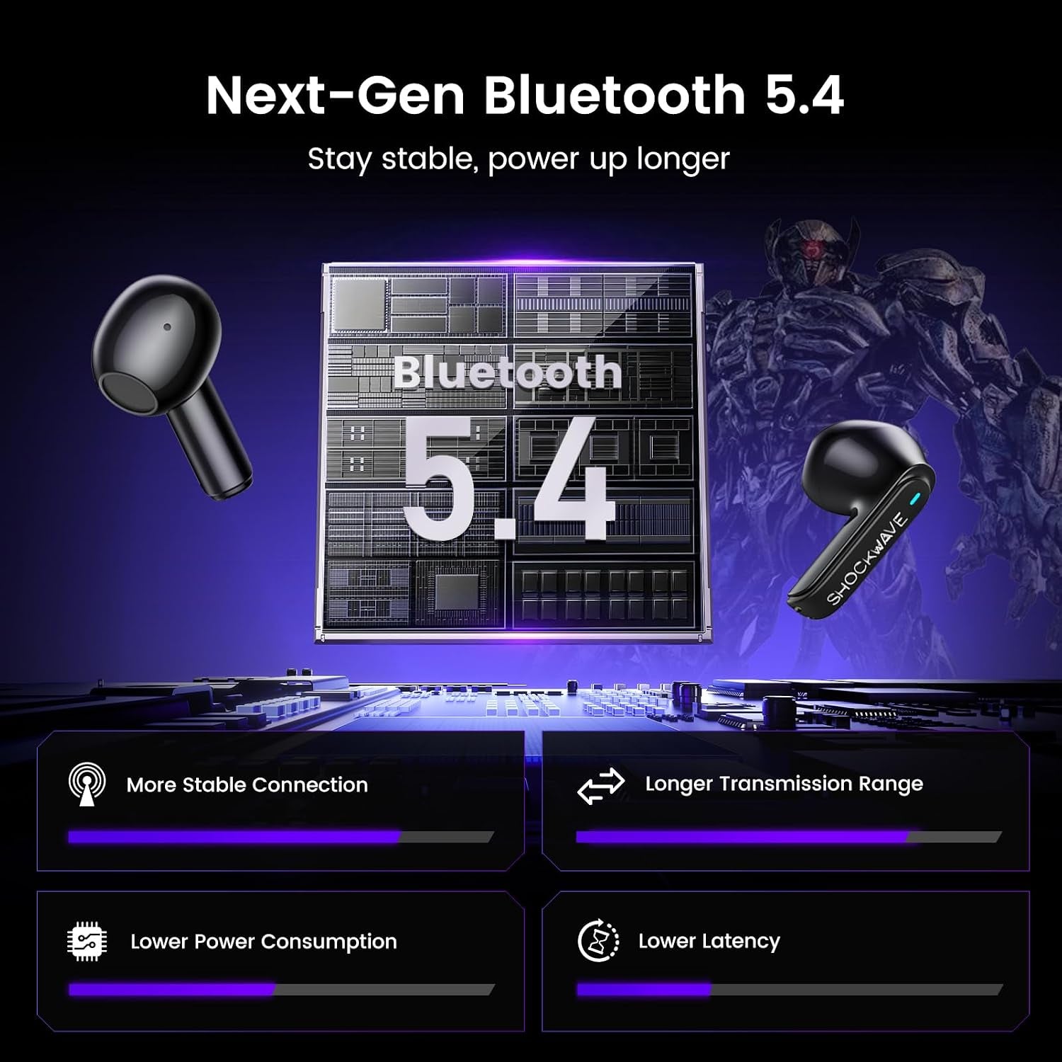 Transformers Megatron Official Bluetooth 5.4 Headphones, Wireless Earbuds with ENC Noise Cancelling Mic | Durable Alloy Earbud Case | Immersive Soundfor Gaming & Commute | Black
