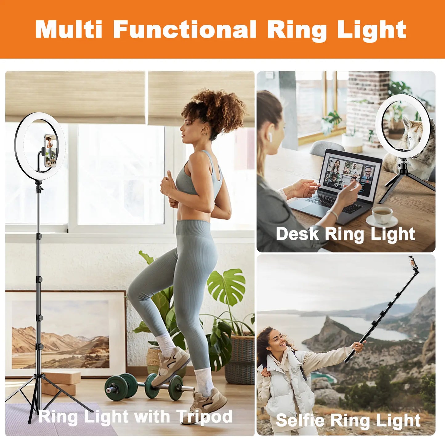12" Ring Light with with 73" Tripod Stand and Phone Holder Kit,Full-Screen Zoom Lighting for Video Recording, Makeup, Live Stream, Dimmable LED Selfie Ring Light Tripod for Iphone with Remote
