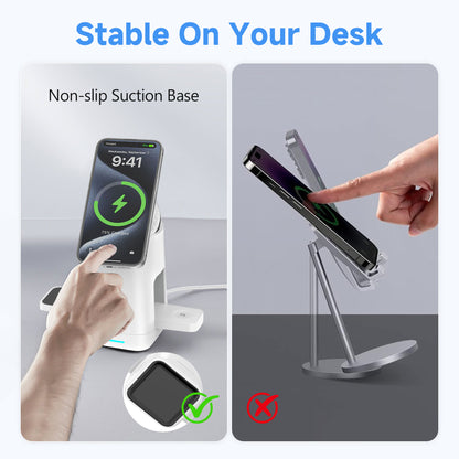 Foldable Qi2 15W Wireless Charger,3 in 1 Charging Station Compatible with Magsafe for Iphone12-16 Series & Samsung S6-S25 Series,Airpods4/3/2/Pro/Pro2 & Galaxy Buds Series,Apple Watch Ultra/Se