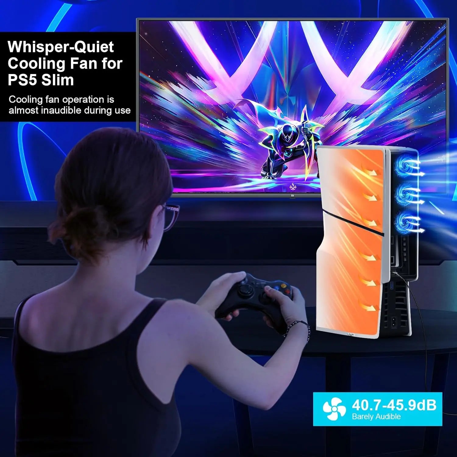 Huijukeji Cooling Fan for PS5 Slim Console, Auto Power On/Off Cooler Fan Accessorie with 2 Speed Fans USB 3.0 Port for Playstation 5 Slim Digital & Discs Edition(Not for PS5/PS5 Pro)