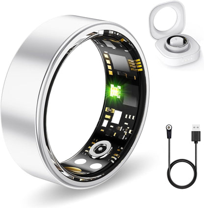 Smart Rings for Women Men, Fitness Ring with Heart Rate, Blood Oxygen, HRV, Stress, Sleep Tracker, Step Tracker, No Subscription Fee, Lp68 Waterproof Smart Ring for Iphone & Android (Silver 13#)