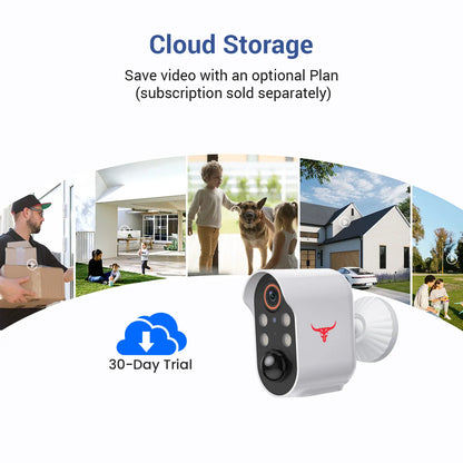 Wireless Security Camera with AI Human Detection, PIR Motion Detect, Night Vision Security Camera, 2-Way Talk, Cloud Storage Service, Rechargeable Battery Included, Wi-Fi Camera, Wireless Camera, Battery Camera for Home Security, IP Camera Outdoor, 2.4Ghz
