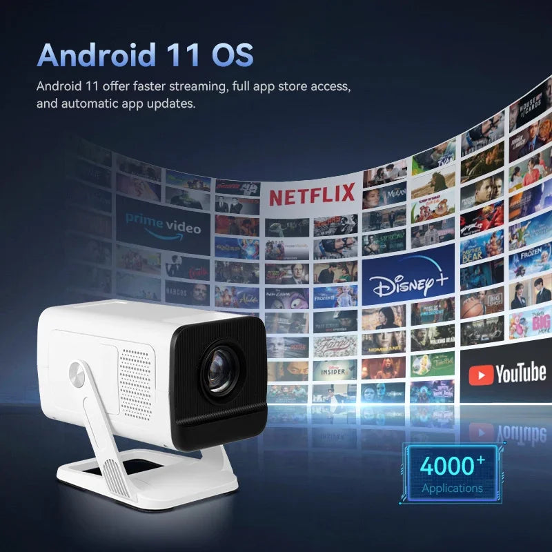 Portable Mini Projector 4K Wifi6 BT5.4 Android 11 Native 720P Projector 280Ansi Video Smart Home Theater Beamer Cinema