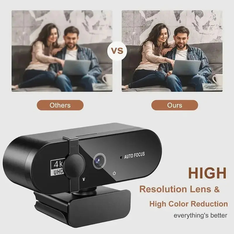 4K Webcam (Choose 1080P/4K) – Noise-Canceling Mics, Wide-Angle Lens, Privacy Cover, Autofocus USB Camera for Pc/Laptop Gaming, Streaming, Zoom/Skype, HDR, Low-Light Correction, Plug & Play, USB Computer Webcam, Live Streaming Gadget, Gaming Items