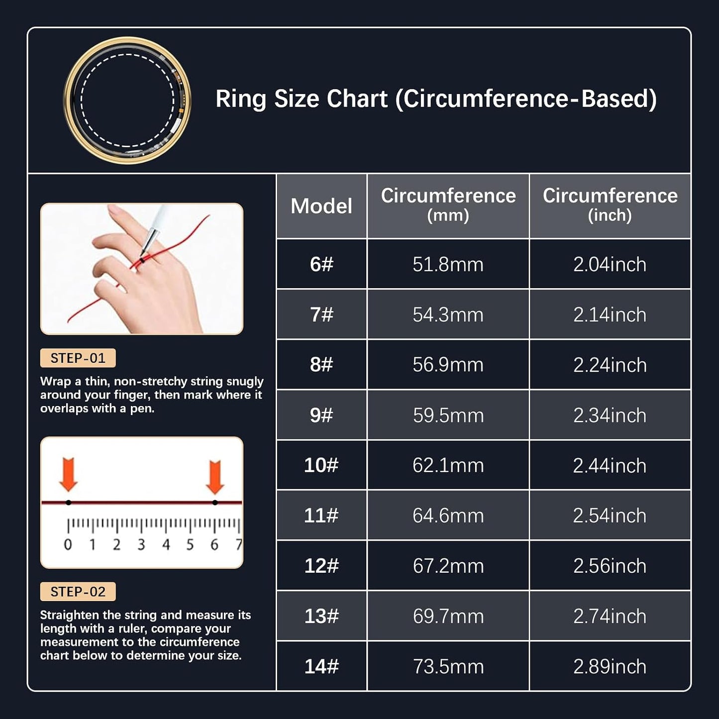 Smart Rings for Women Men, Fitness Ring with Heart Rate, Blood Oxygen, HRV, Stress, Sleep Tracker, Step Tracker, No Subscription Fee, Lp68 Waterproof Smart Ring for Iphone & Android (Gold 9#