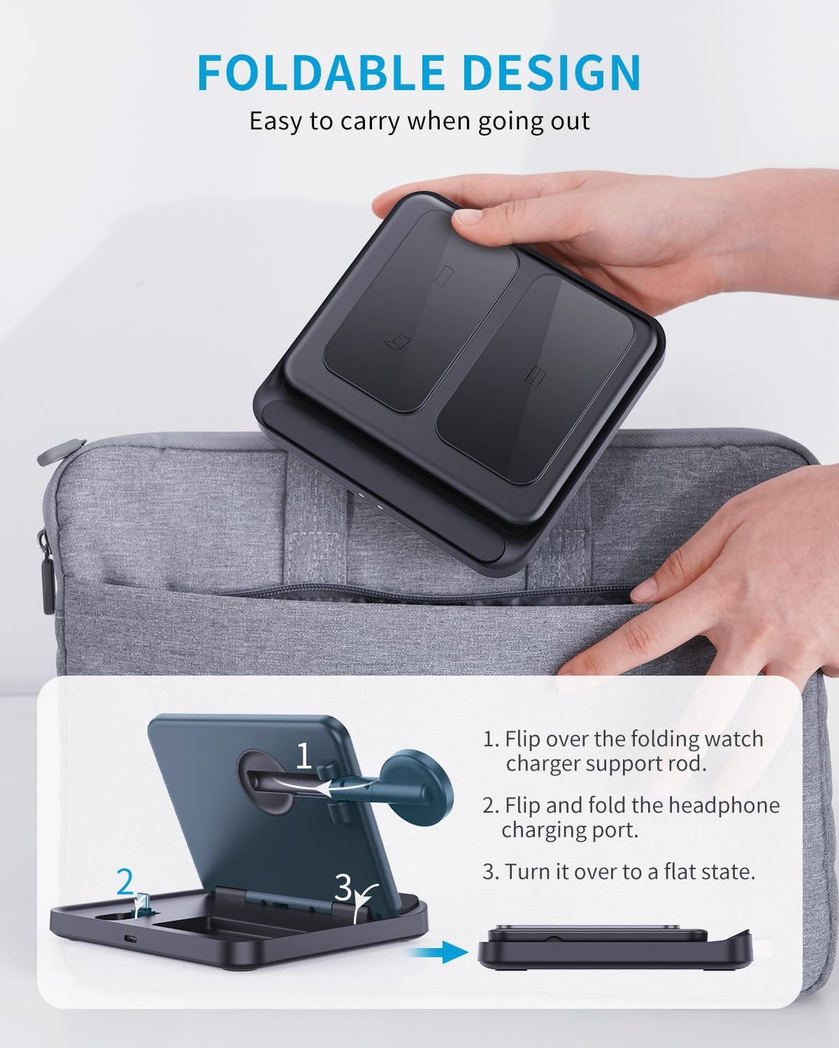 3 in 1 Foldable Wireless Charging Station for Galaxy Z Fold &Z Flip | 3-In-1 Foldable Fast Charging Dock Compatible with Galaxy Z Fold 7,6,5,4, Flip6,5,Watch6,6 Classic,Galaxy Buds 2,Pro,Live