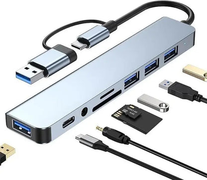 USB C Hub Docking Station 8-In-1 USB Extender with 4 USB Ports, TF/SD Card Reader, 3.5Mm Audio Jack & USB C Port, Dual USB-A/C Input for Macbook/Ipad/Pc/Laptops, Computer Accessories #Summervibes