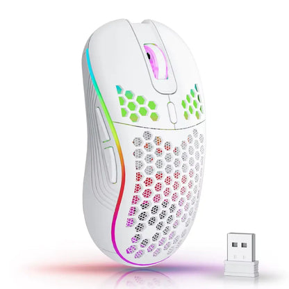 2.4G Wireless Mouse with RGB Backlit 6-Button 3-Speed DPI Type C Rechargeable Ergonomic Honeycomb Design Gaming Mouse SZKOSTON