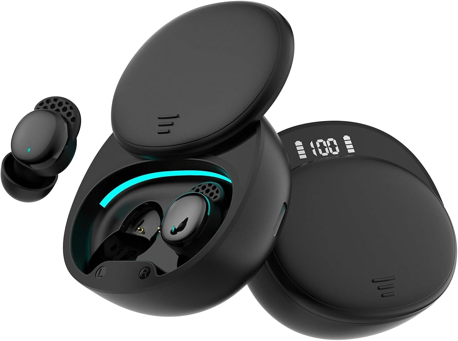 Sleep Earbuds for Side Sleepers, Wireless Noise Cancelling Sleep Headphones with Sleep Mode, LED Power Display, Comfort Fit for Sleeping, Working, Hiking (Deep Black)