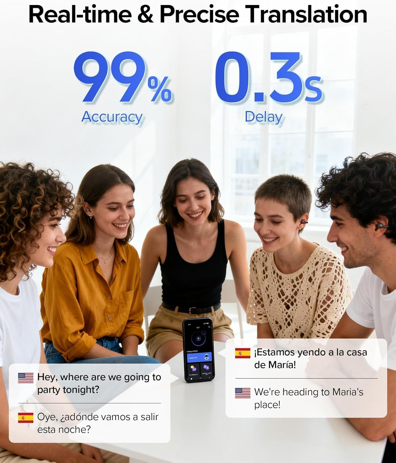 Hybrid Active Noise Cancelling Earbuds Ear Buds Wireless Earbuds with AI Translation Real Time Bluetooth Headphones 56H Playback Hi-Res Stereo Open Ear Buds & Charging Case for Sports Workout Travel