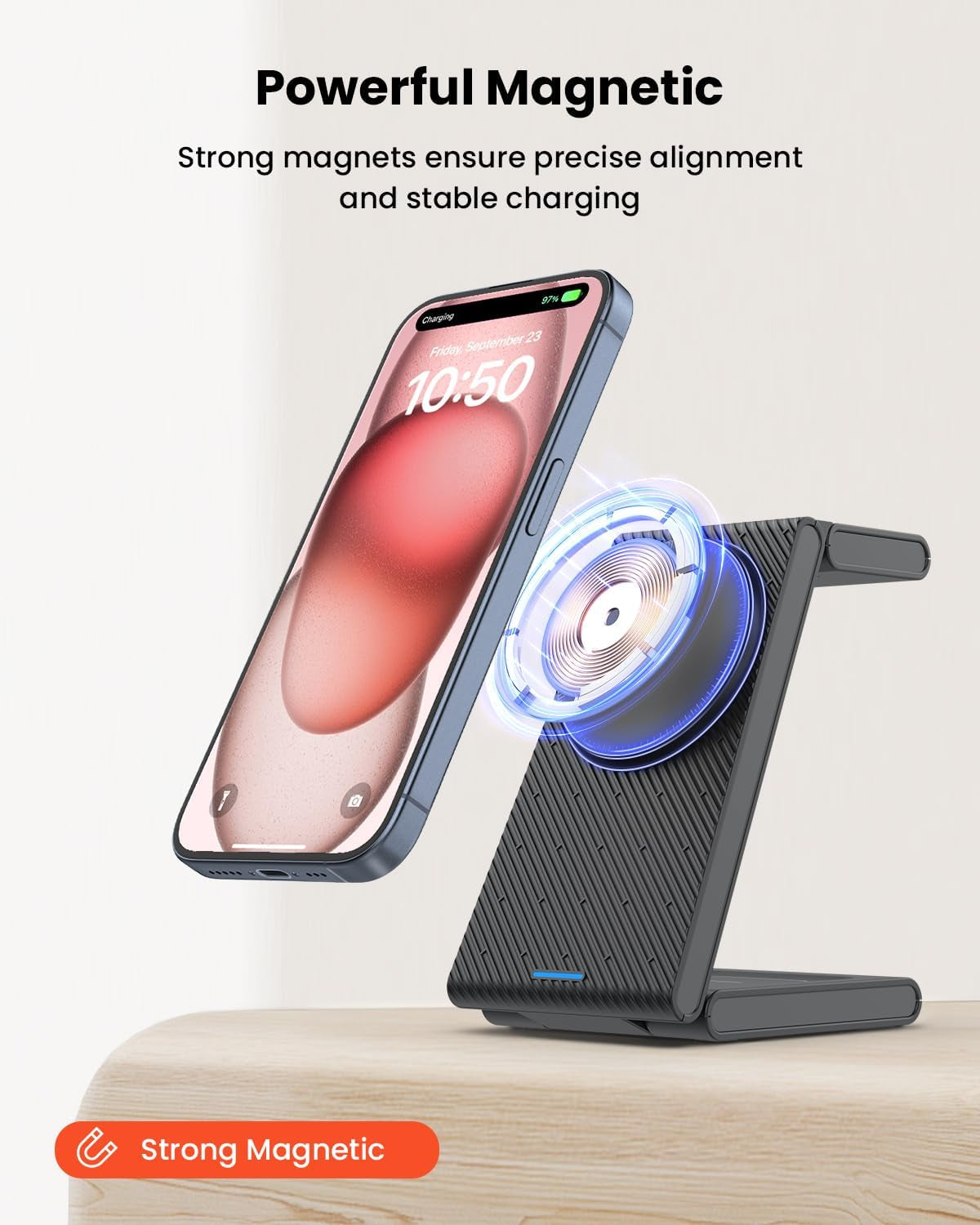 3 in 1 Wireless Charging Station for Magsafe, Foldable Magnetic Wireless Charger Stand for Multiple Devices, Wireless Charger for Iphone 17 16-12 Series, Apple Watch 11-2, Airpods 4/3/2/Pro