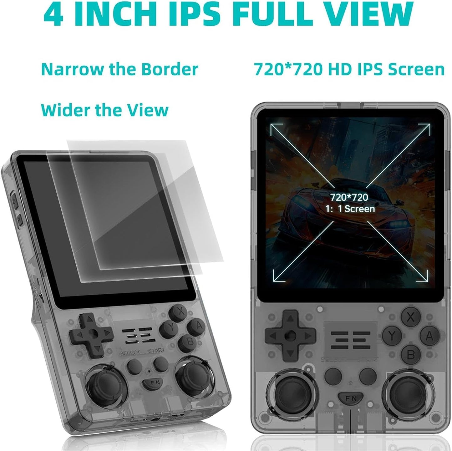 RGB20SX Retro Handheld Game Console Portable Retro Video Console with 4.0 Inch IPS 720*720 HD Screen 5000Mah Battery Retro Portable Gaming Console (Translucent Black)