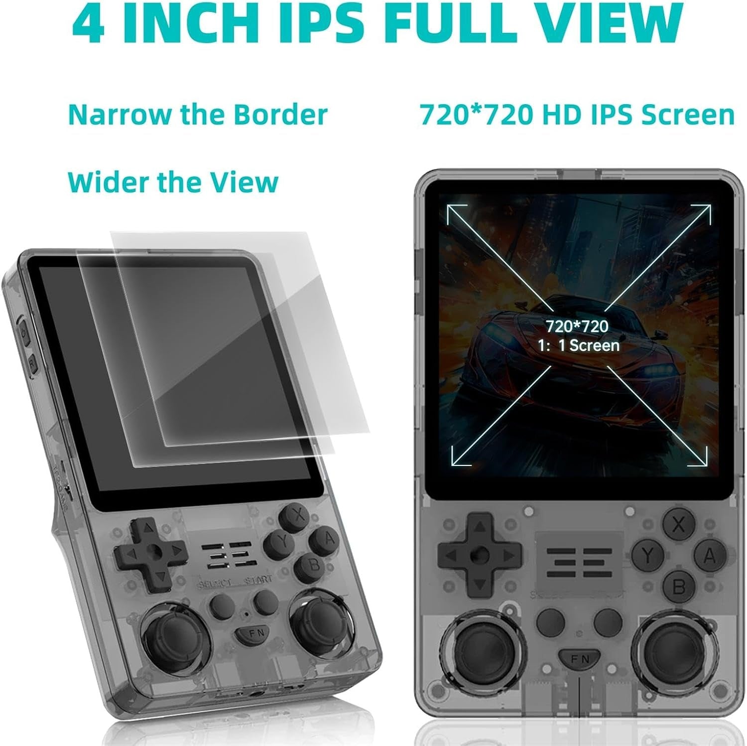 RGB20SX Retro Handheld Game Console Portable Retro Video Console with 4.0 Inch IPS 720*720 HD Screen 5000Mah Battery Retro Portable Gaming Console (Translucent Black)
