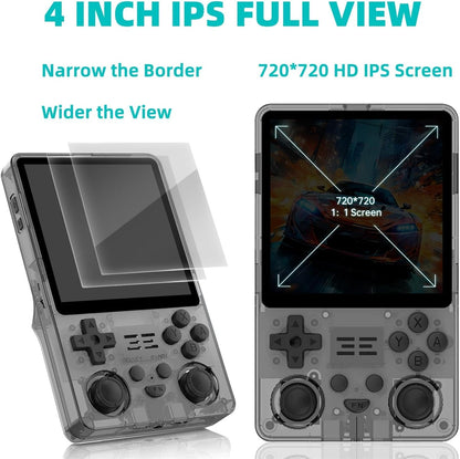 RGB20SX Retro Handheld Game Console Portable Retro Video Console with 4.0 Inch IPS 720*720 HD Screen 5000Mah Battery Retro Portable Gaming Console (Translucent Black)