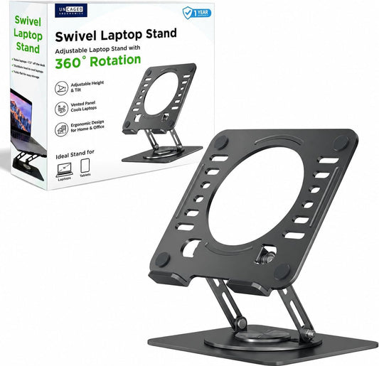 Swivel Laptop Stand for Desk, Adjustable Computer Ipad Stand for Desk W/ 360 Rotation, Portable Laptop Holder for Home Office Ergonomic Supplies