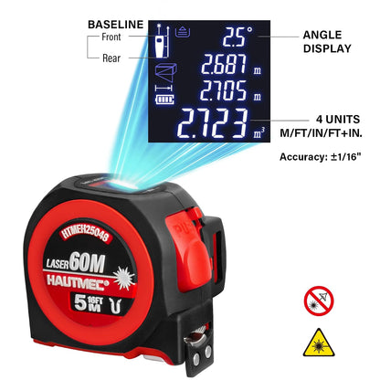 3-In-1 Laser Tape Measure, 197Ft Digital Tape Measure & 16Ft Measuring Tape with Fractions, Laser Measure with Level, Rechargeable Electronic Tape Measure for Construction Contractor