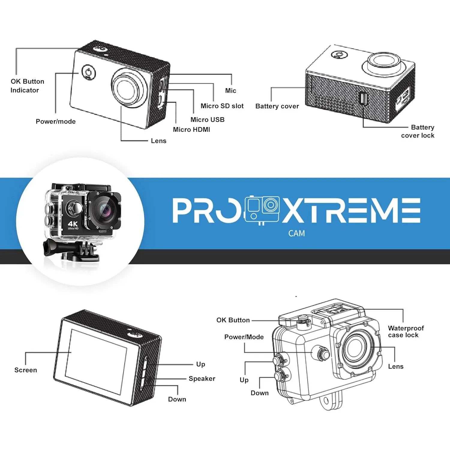 Pro 4K Action Camera - Ultra HD Waterproof Camera Video Camera with Wi-Fi, 170° Wide Angle Lens, Image Stabilization, Multiple Mounting Options - Perfect Underwater Camera Snorkeling