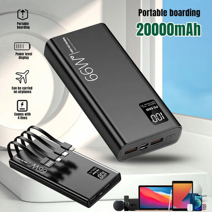 20000Mah 66W Fast Charging Power Bank PD 20W Portable Charger for Iphone Samsung Android - Black