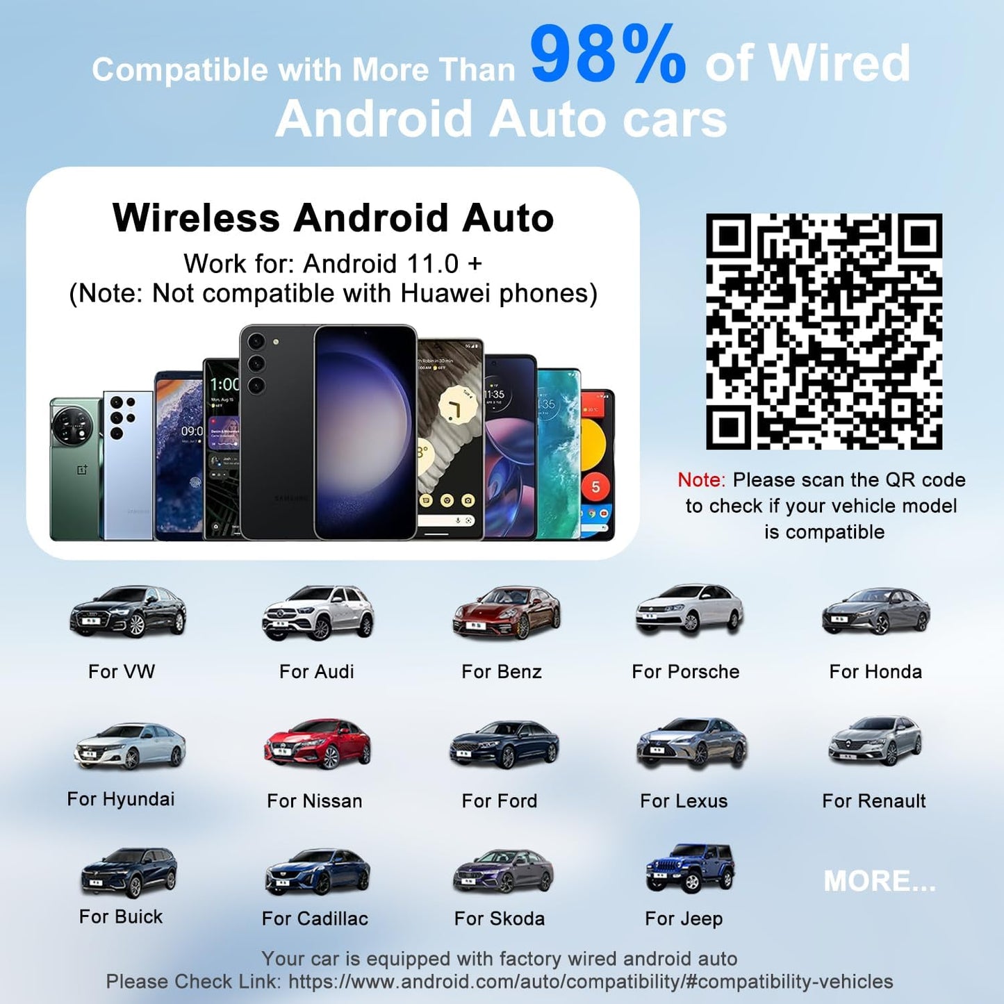 Android Auto Wireless Adapter Compatible with Samsung/Google/Pixel, Etc | Wireless Android Auto Adapter for 2017 Later Car, Convert OEM Wired to Wireless, for Android 11+, Stable Bluetooth Connection
