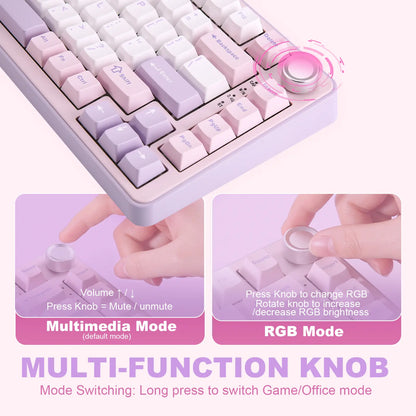 YUNZII B75 PRO Purple Wireless RGB Mechanical Keyboard, 75% Gaming Keyboard Gasket Hot Swap Custom Keyboard with Knob, Pre-Lubed Switches RGB, Bluetooth/Type-C/2.4G Creamy Keyboard