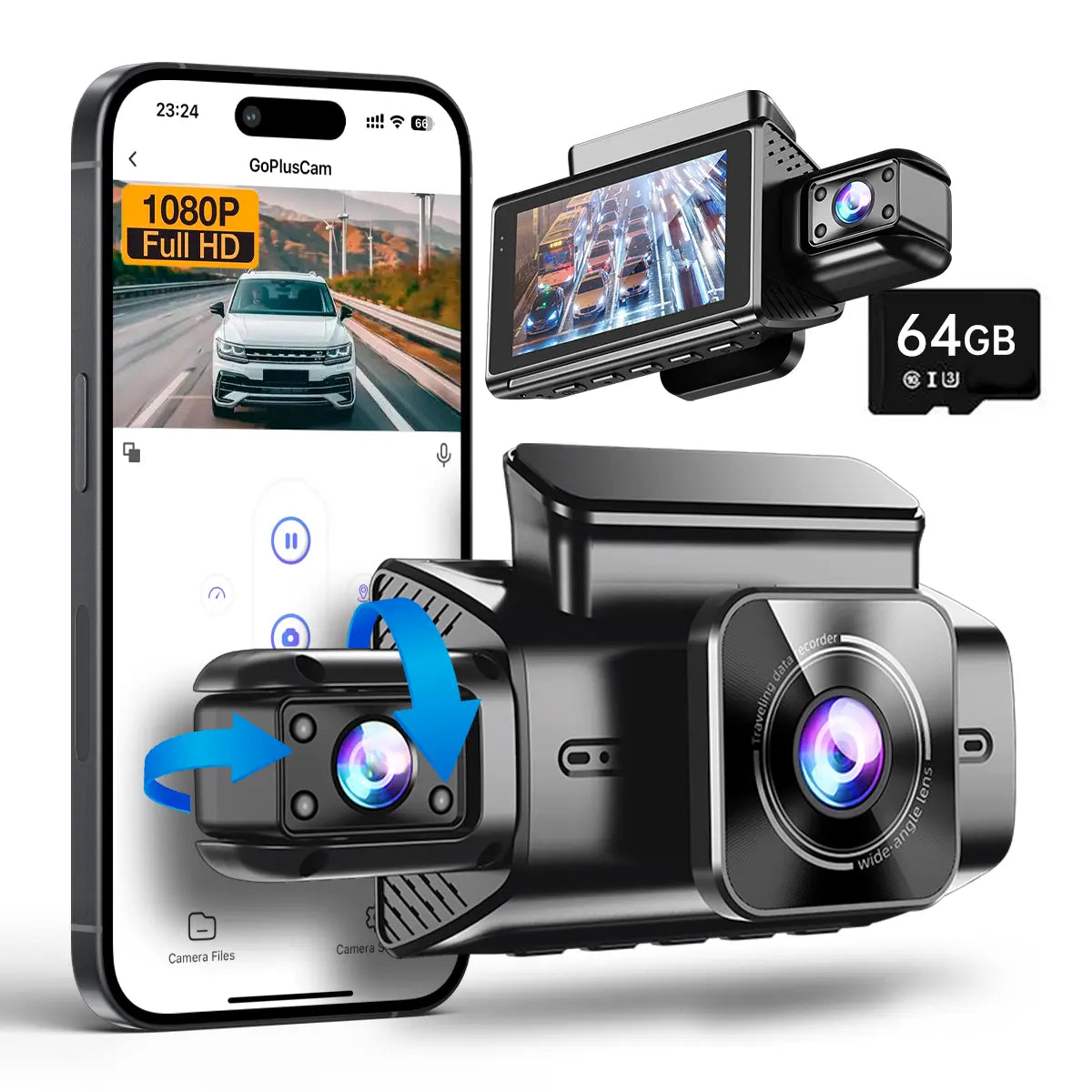 Dual Dash Cam Front and Inside,5G Wifi Car Camera with 64GB Card, 1080P ,Super Night Vision Dashboard Camera App Control