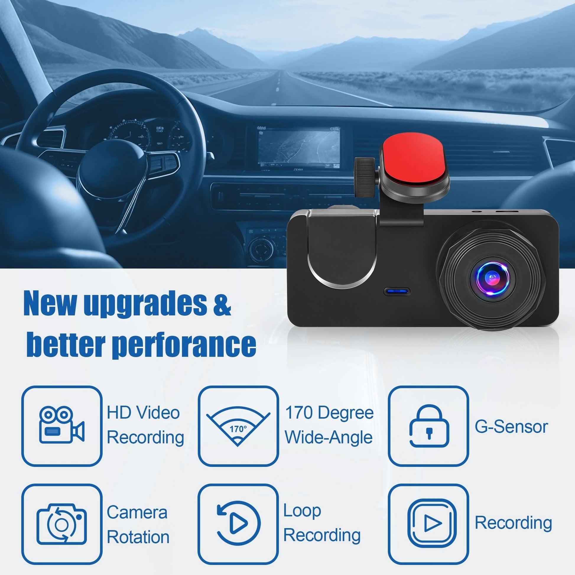 3 Channel Dash Cam, 4K+1080P Front/Rear/Inside Triple Car Camera with 32GB Card, Built-In G-Sensor & 2’’ IPS Display for Vehicles