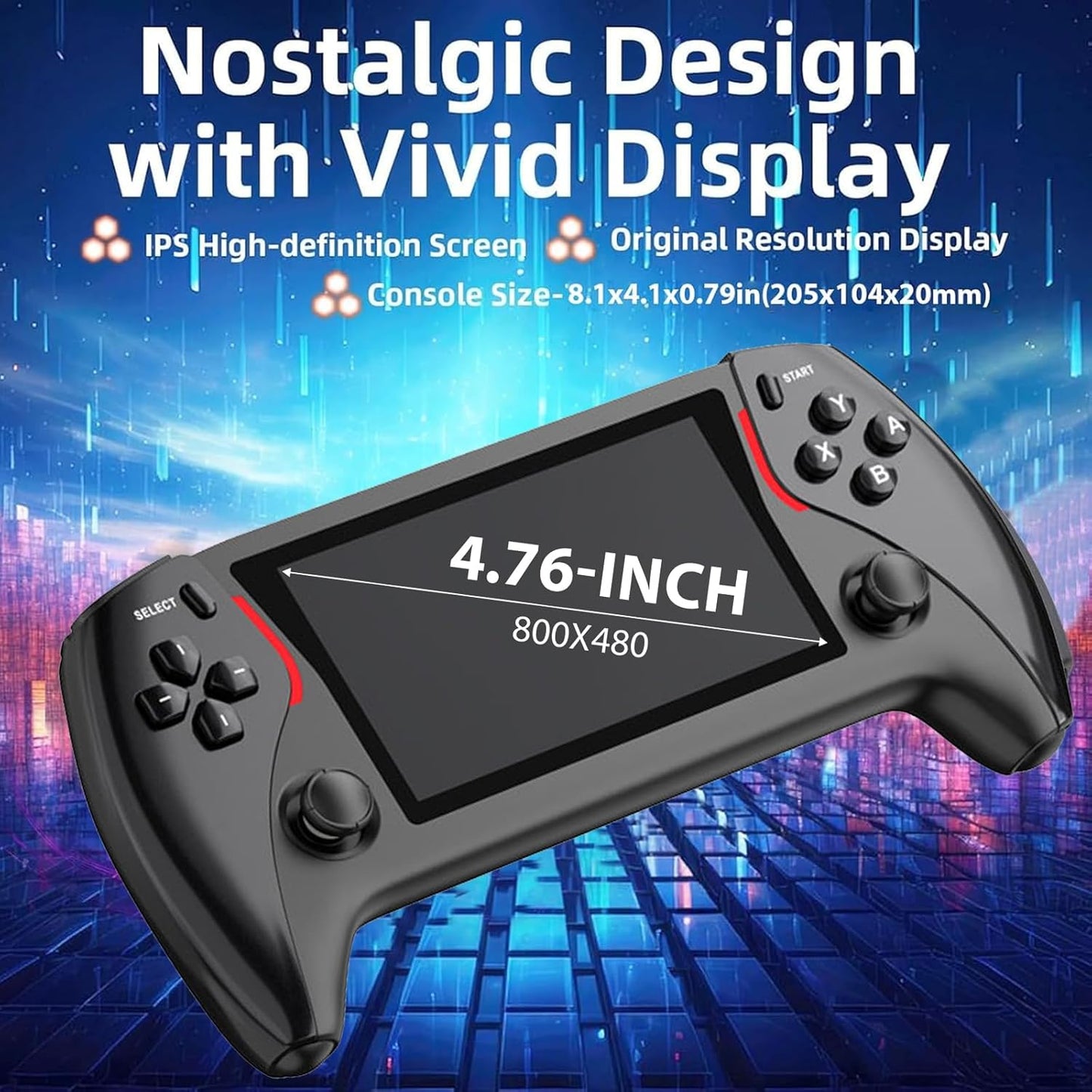 Handheld Video Game Console, 4.3-Inch IPS Screen, Black | Portable Retro Gaming Console, Linux System, 64GB, 20+ Emulator, Supports HD Output