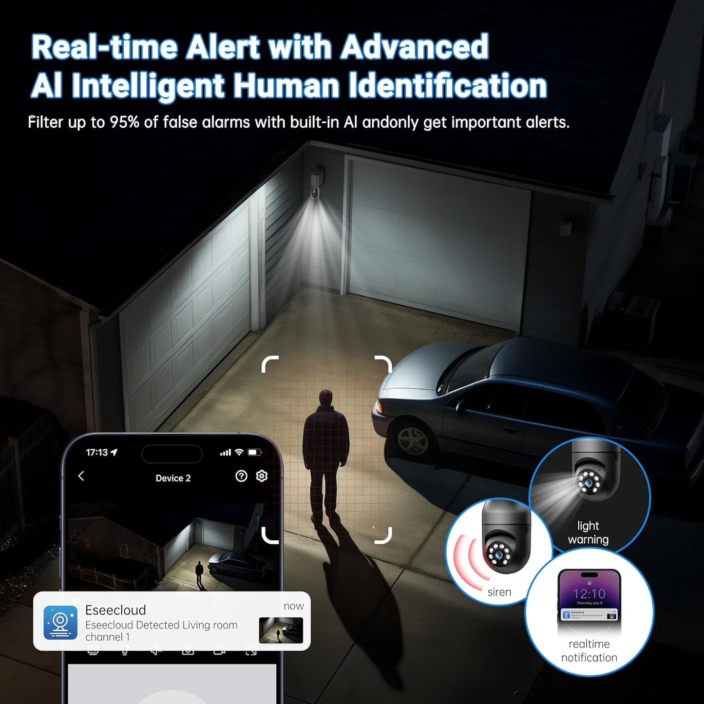Light Bulb Security Camera -5G& 2.4Ghz Wifi 2K Security Cameras, Wireless Outdoor Motion Detection and Alarm, Two-Way Talk, Color Night Vision, Human Detection