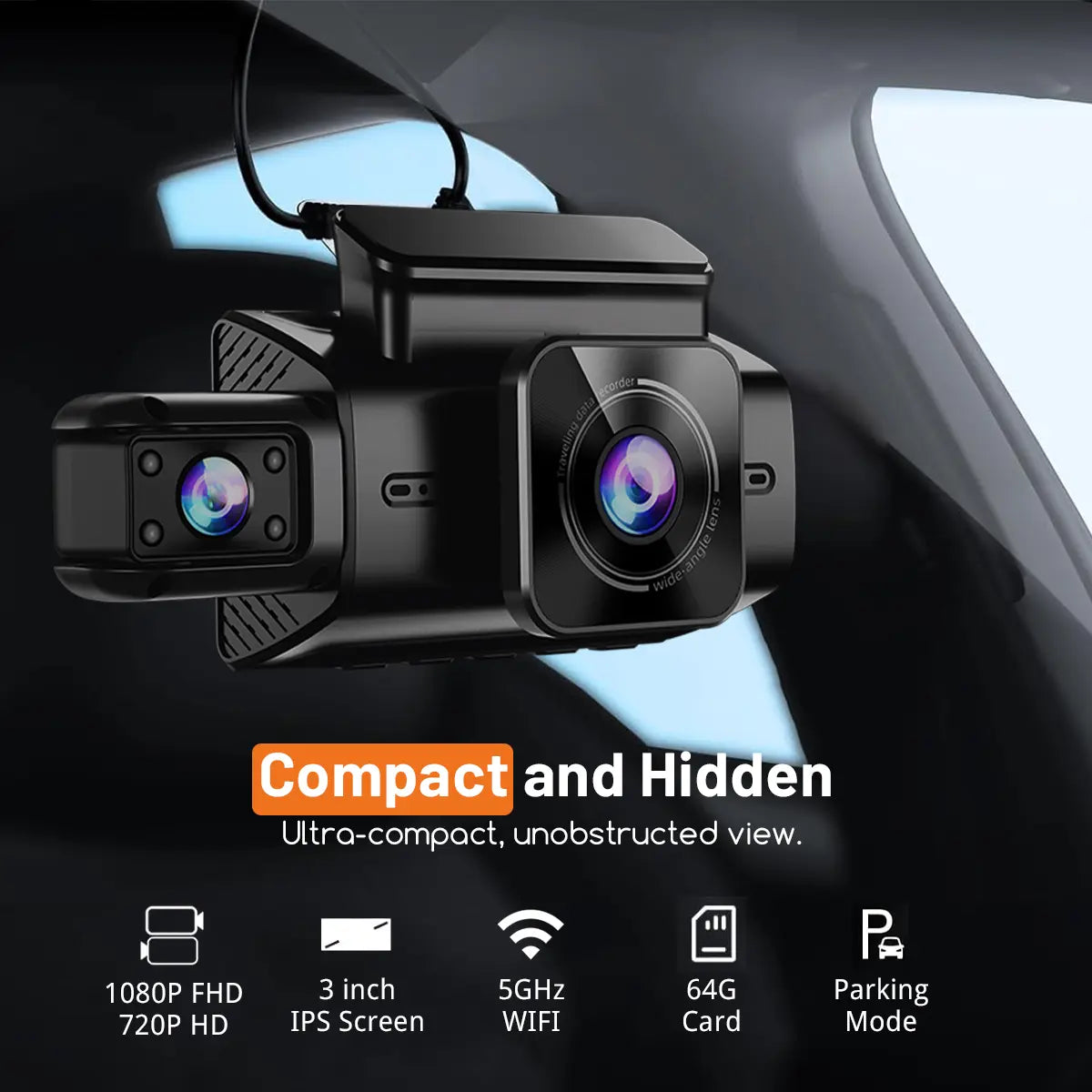 Dual Dash Cam Front and Inside,5G Wifi Car Camera with 64GB Card, 1080P ,Super Night Vision Dashboard Camera App Control