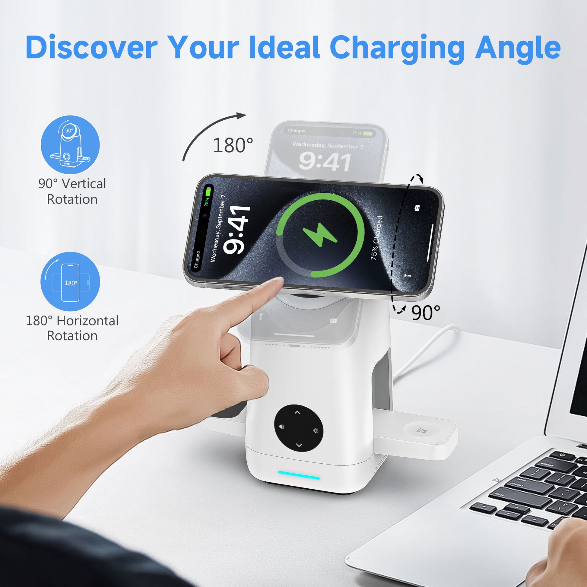 Foldable Qi2 15W Wireless Charger,3 in 1 Charging Station Compatible with Magsafe for Iphone12-16 Series & Samsung S6-S25 Series,Airpods4/3/2/Pro/Pro2 & Galaxy Buds Series,Apple Watch Ultra/Se