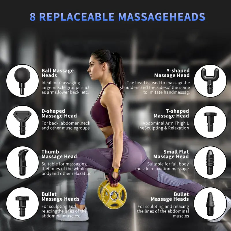 Bilolly Massage Gun, Deep Tissue Massage Gun, Impact Back Massage Gun, Portable Mini Muscle Massage Gun, Suitable for Exercised Muscles, Relieves Pain, Equipped with 8 Massage Heads and 99 Adjustable Speeds.