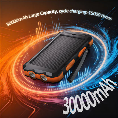 30000Mah Solar Power Bank, Portable Charger for Outdoor Camping Hiking, 12W USB Charging, Orange
