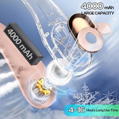 Portable Neck Fan, 4000Mah Rechargeable, 360° Airflow, Hands Free Bladeless Wearable Fan, 2 Pack, Pink