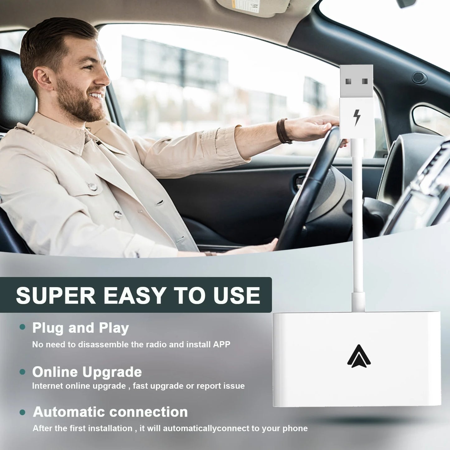 Android Auto Wireless Adapter Plug and Play Car Dongle for Factory Wired Android Auto in All Cars - Low Latency and Easy to Install