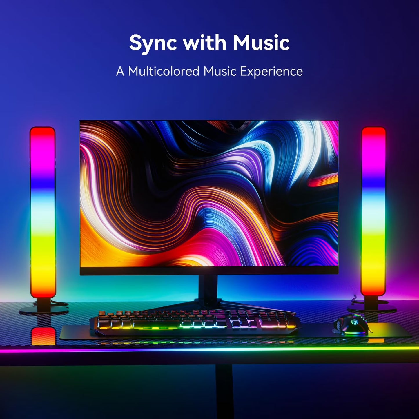 RGB Light Bar, Smart Music Sync RGBIC LED Lights Bars, USB Powered Ambient Lighting, Remote Control Color Changing Gaming TV Backlight, 15 Dynamic Modes for PC Room Monitor Desk
