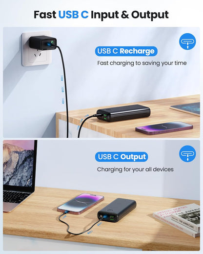 Portable Charger Power Bank 30000Mah USB C 22.5W Fast Charging Black | External Battery Pack PD QC4.0 with Flashlight 3 Outputs & 2 Inputs Battery Bank for Iphone Samsung Galaxy Ipad Etc