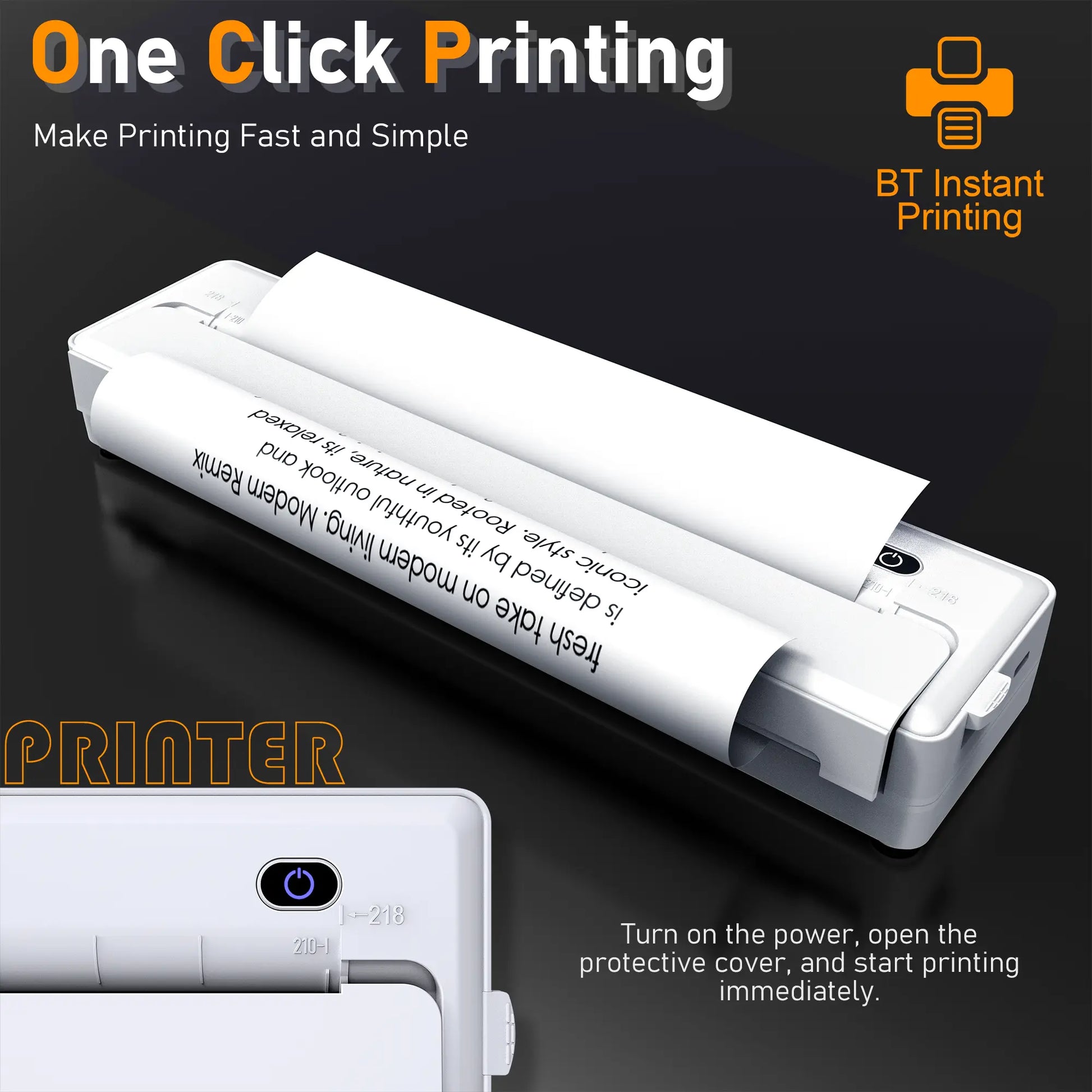 JOYYE Portable Printer, Portable A4, Mini Printer & Cartoon Sticker, Portable Thermal Printer, Travel, Mobile Office, School