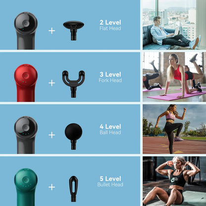 HEYCHY Mini Massage Gun with Heat, Deep Tissue Massage Gun, Portable Muscle Massager with 4 Massage Heads for Athletes