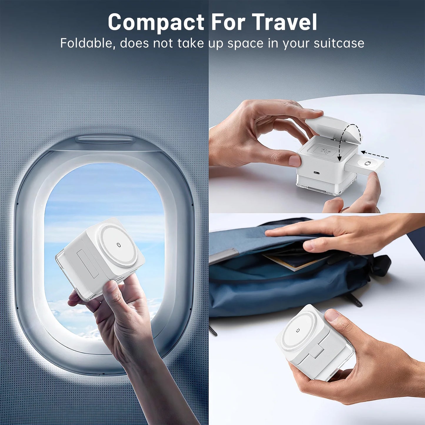 Iphone Wireless Charger,  3 in 1 Cube Wireless Charger Stand, 15W Fast Charging Station, Foldable Wireless Charger for Iphone 16/15/14/13/12 Pro Max, Iwatch S2-10/Ultra, Airpods 2/3/4/Pro
