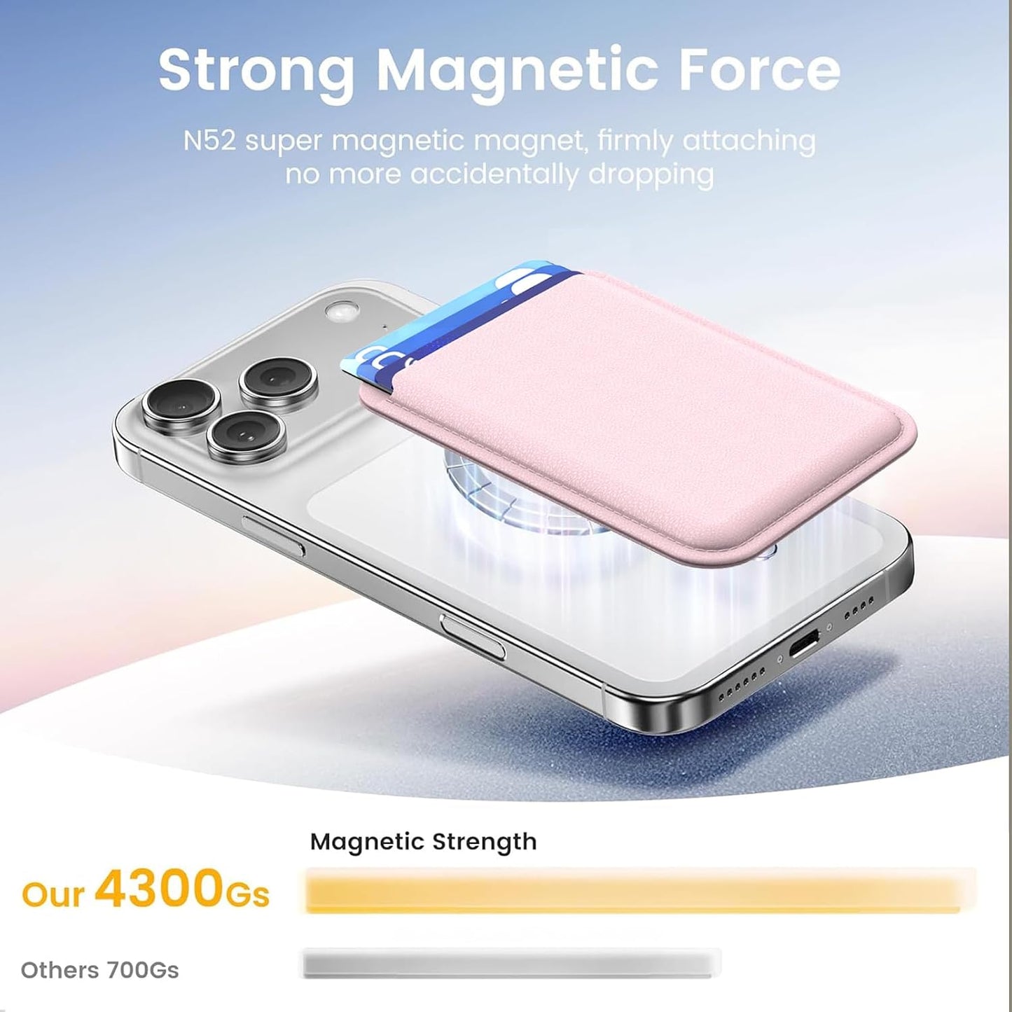 Magsafe Wallet Stand RFID Card Holder Thin Leather with Strong Magnets | Free Magsafe Ring Included,N52 Magnets 3800Gs,Holds 3-4 Cards,Rfid Secure,Ultra-Thin,For Iphone,Samsung,Pixel,Xiaomi