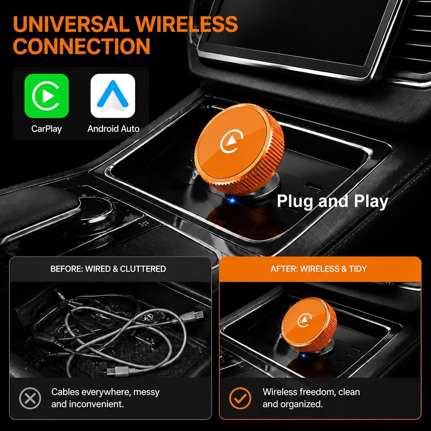 2-In-1 Wireless Carplay Adapter & Android Auto Adapter, USB-C Dongle | Converts Factory Wired Systems to Wireless with Easy Setup, Auto Reconnect, Stable Signal, and Tidy Cable-Free Driving